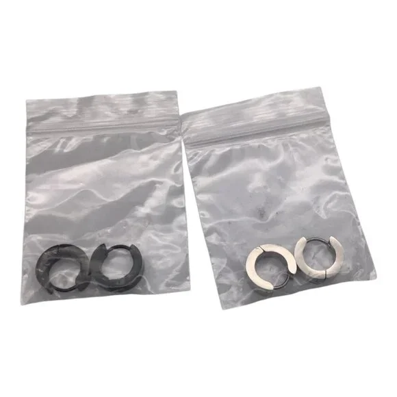 Stainless Steel Men's Classic Huggie Hoop Earrings Set Black Gold Silver - Picture 3 of 5